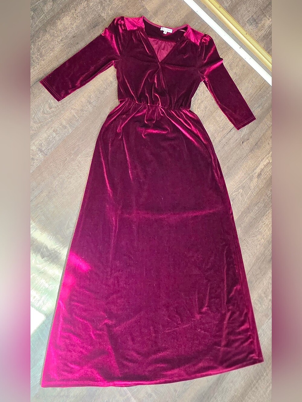 Baltic Born Sophia Velvet Faux Wrap Maxi Dress In Red Wine Women's S 3/4 Sleeve - Picture 6 of 13